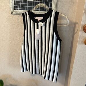 Philosophy Black and White Striped Sleeveless Top